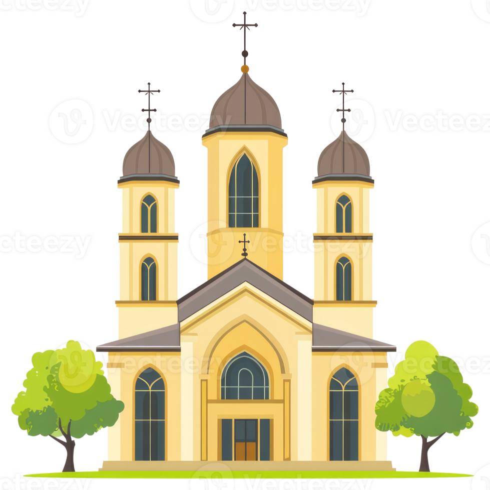 A stylized illustration featuring a building resembling a religious church png