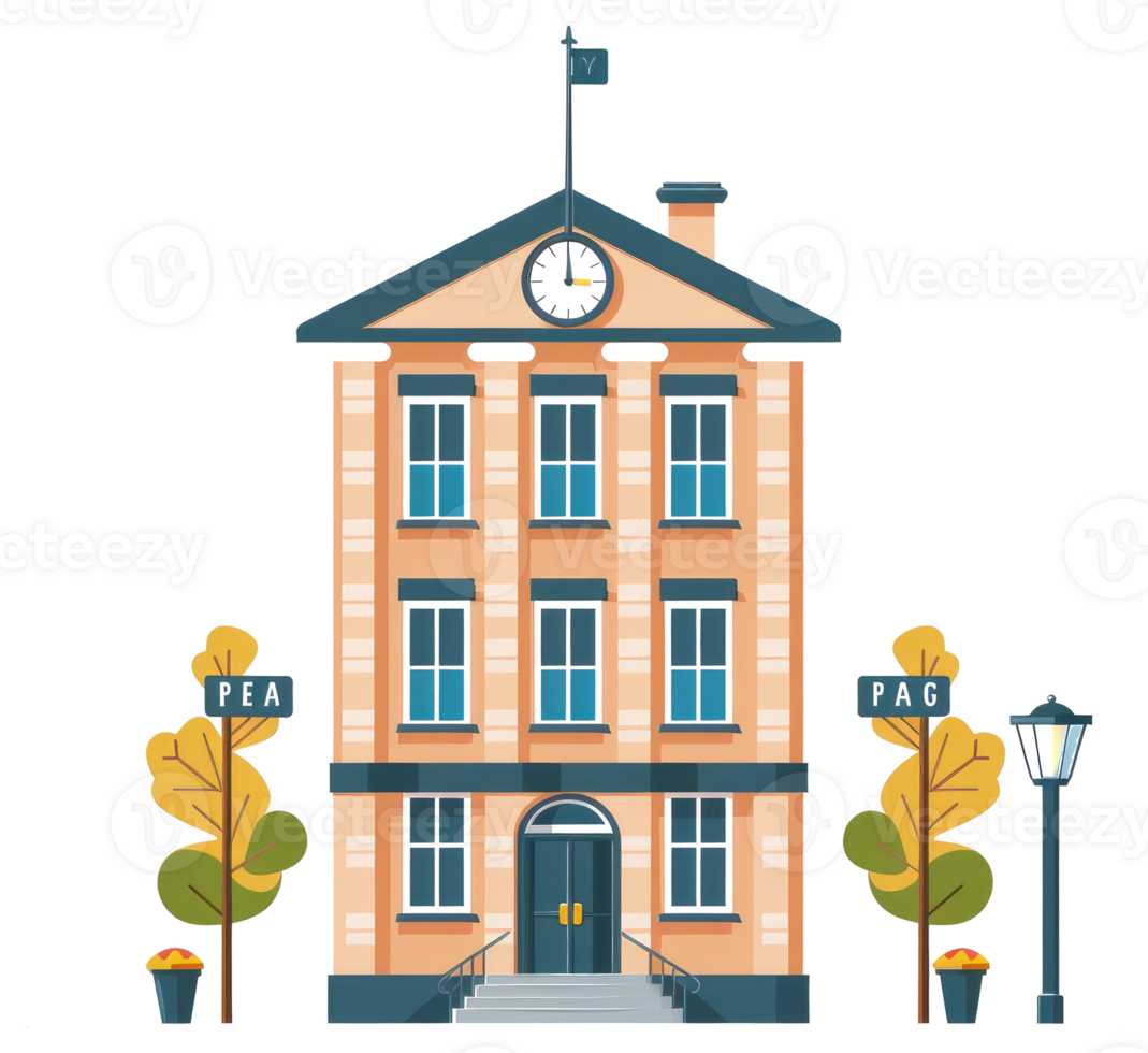 An illustrated cartoon rendering of a brick building facade png