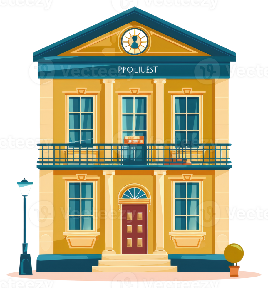 Illustration depicts a stylized building with classical architectural features png