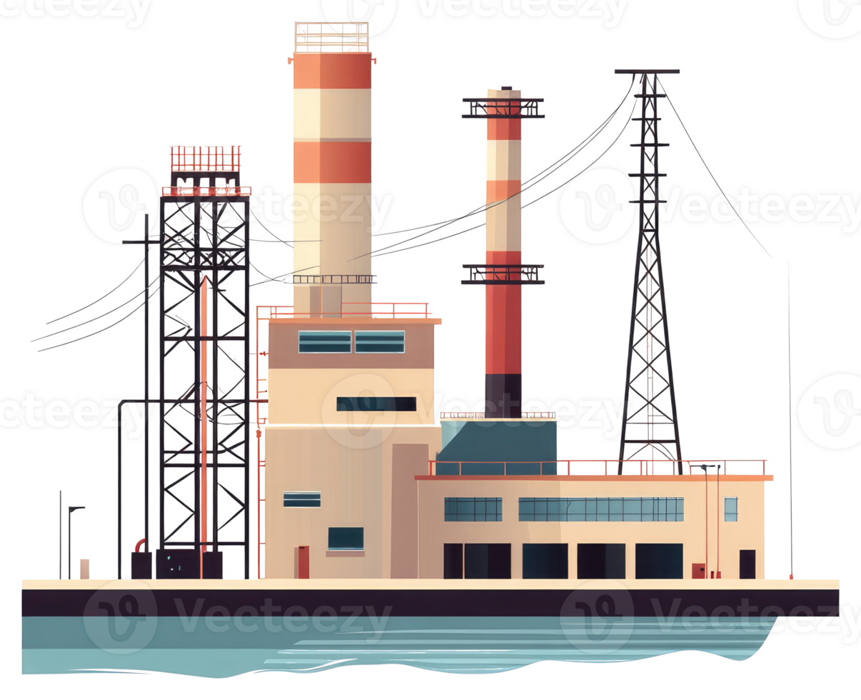 An illustration of an industrial factory complex on the waterfront png