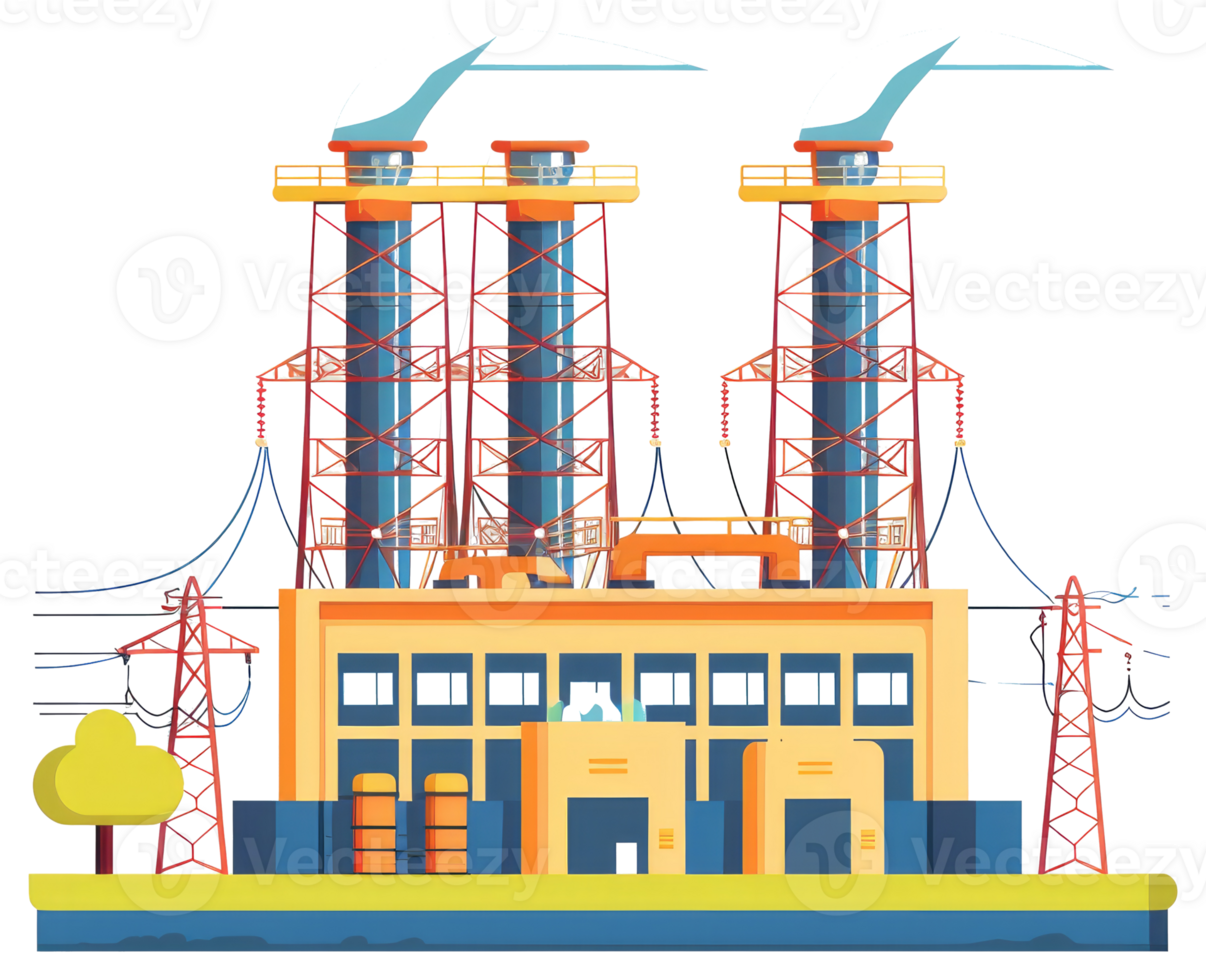 Animated depiction of a power plant generating electrical energy png