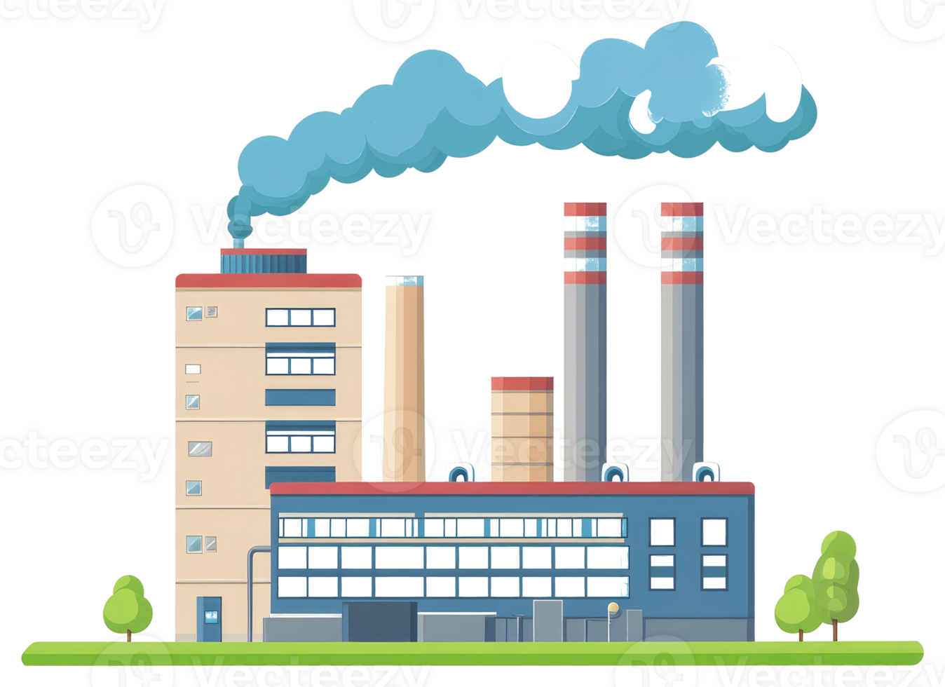 A Colorful Industrial Factory Releasing Pollution Smoke Into The Air png