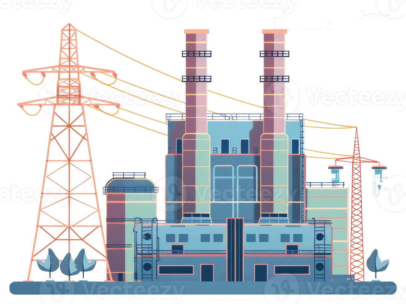 Industrial complex generating power connected to an electrical grid system png