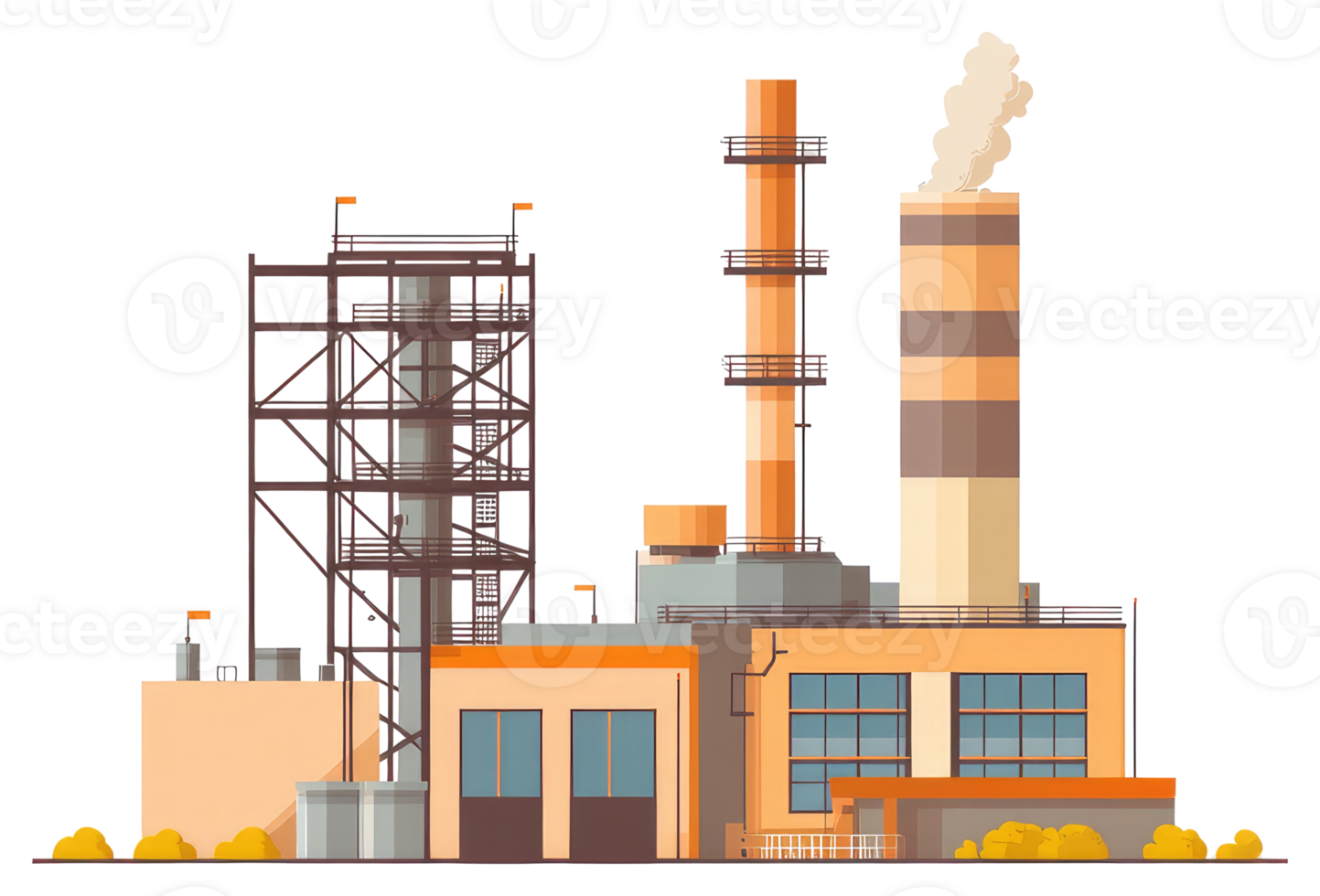 A illustration of a factory with smoke stacks png