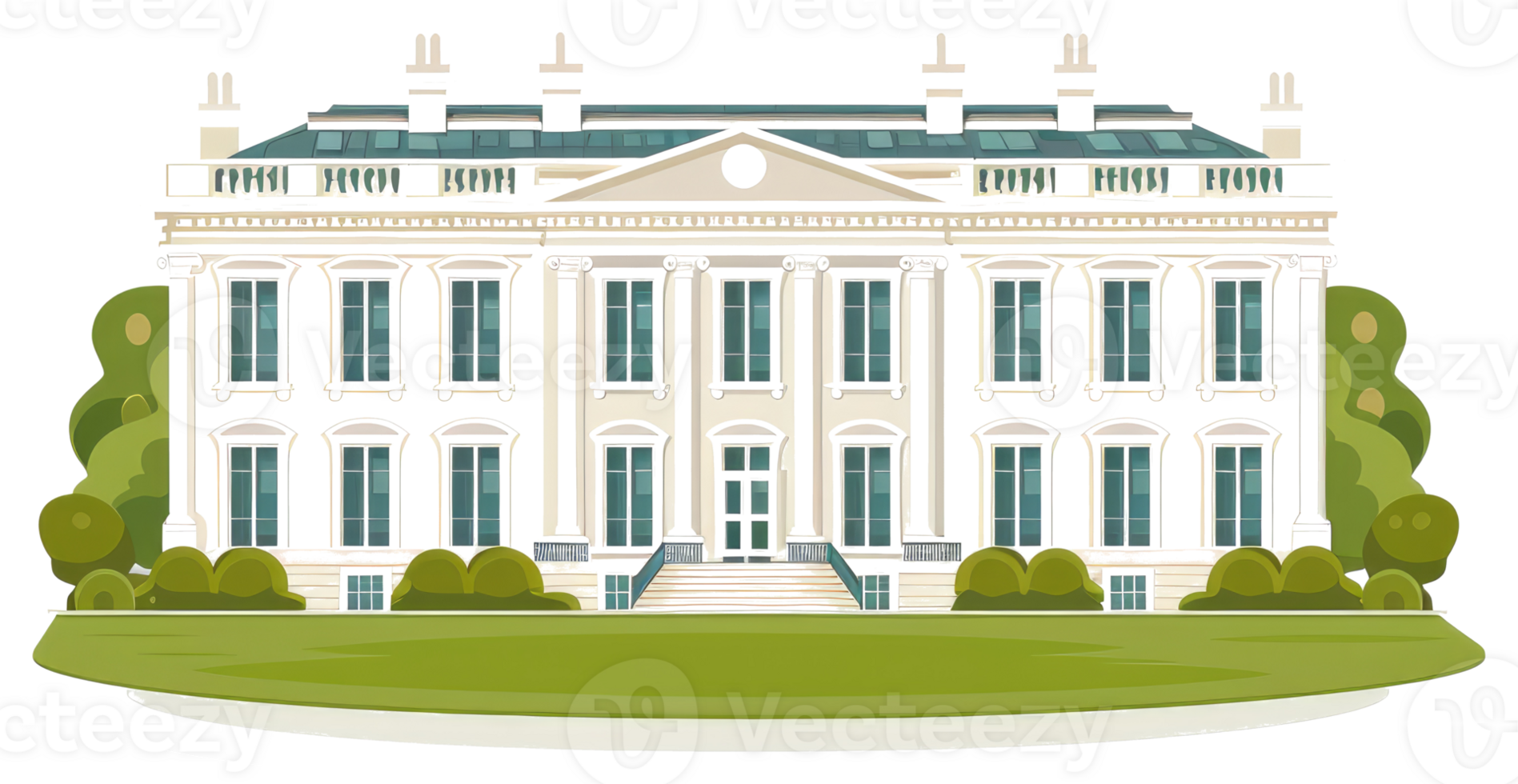 A detailed cartoon illustration of a large white building and grounds png