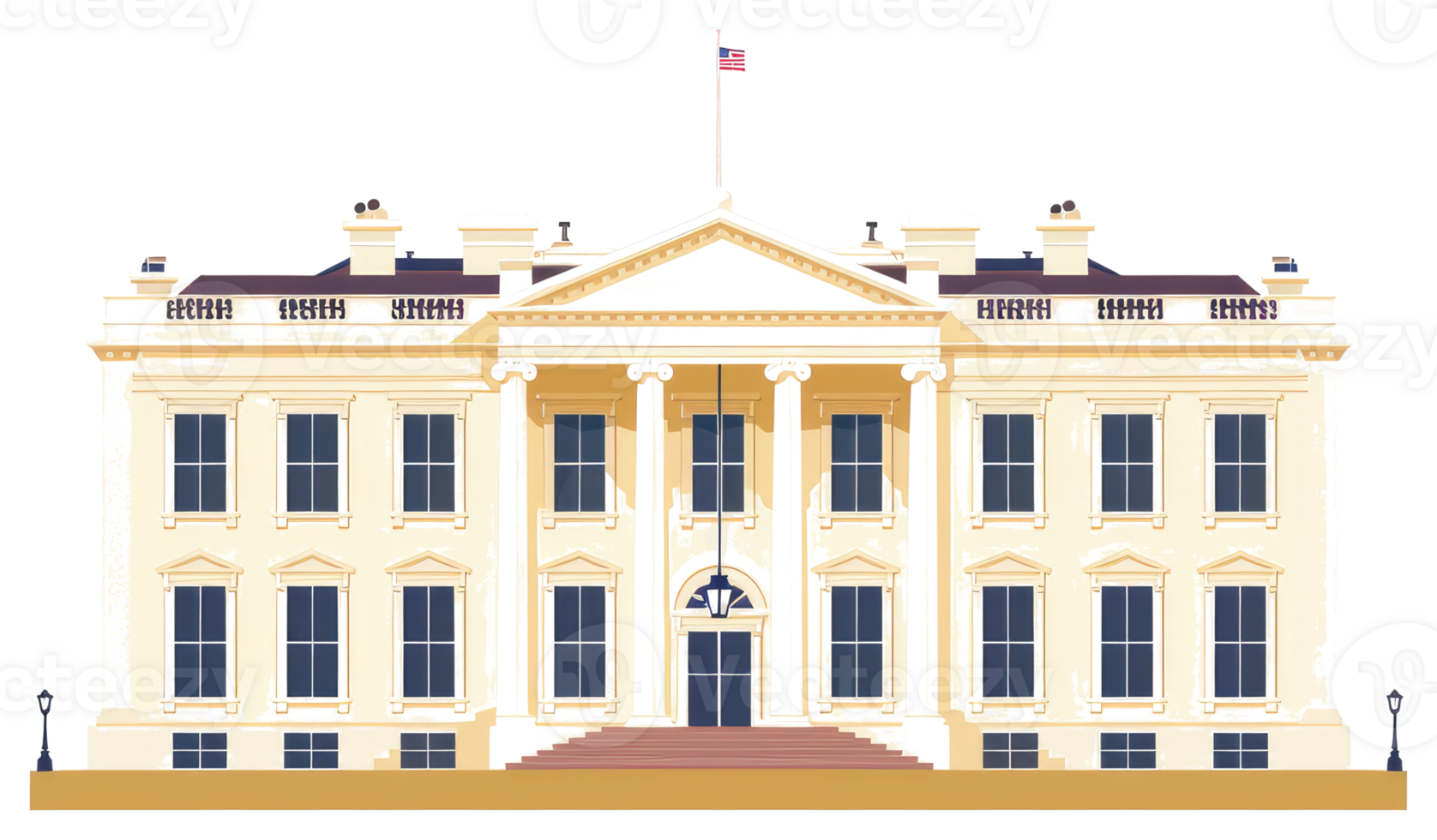 Illustration of a large government building with american flag png