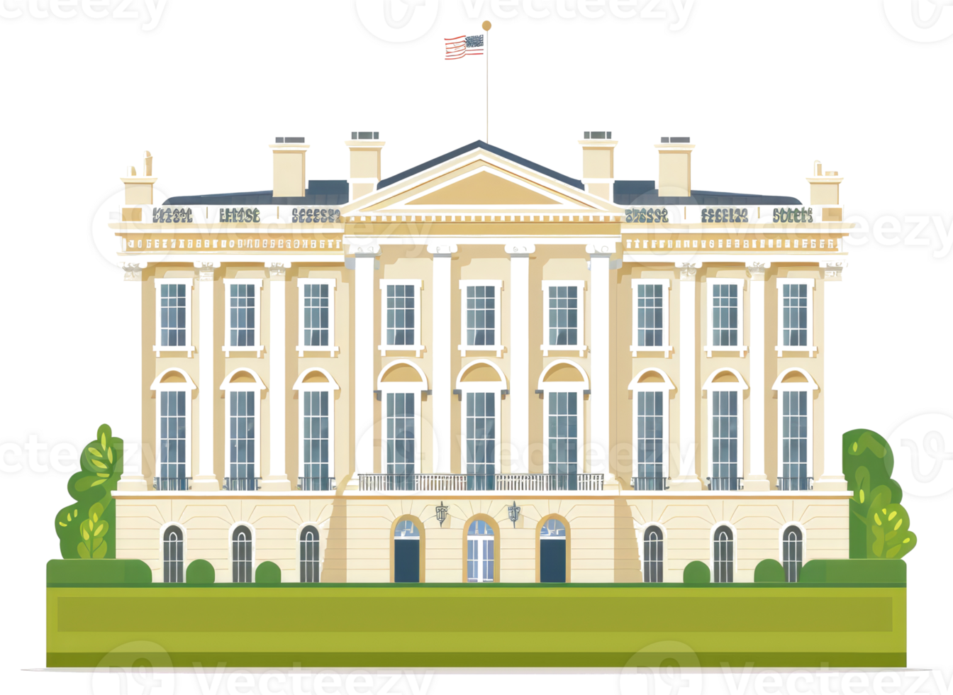 A large stately building with many windows and a flag png