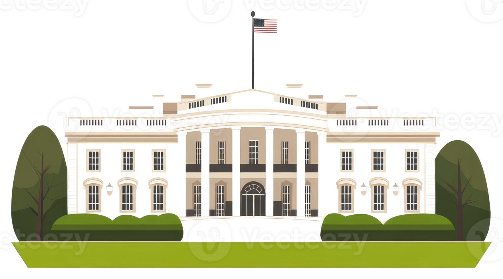 A simplified illustration of a large white building and flag png