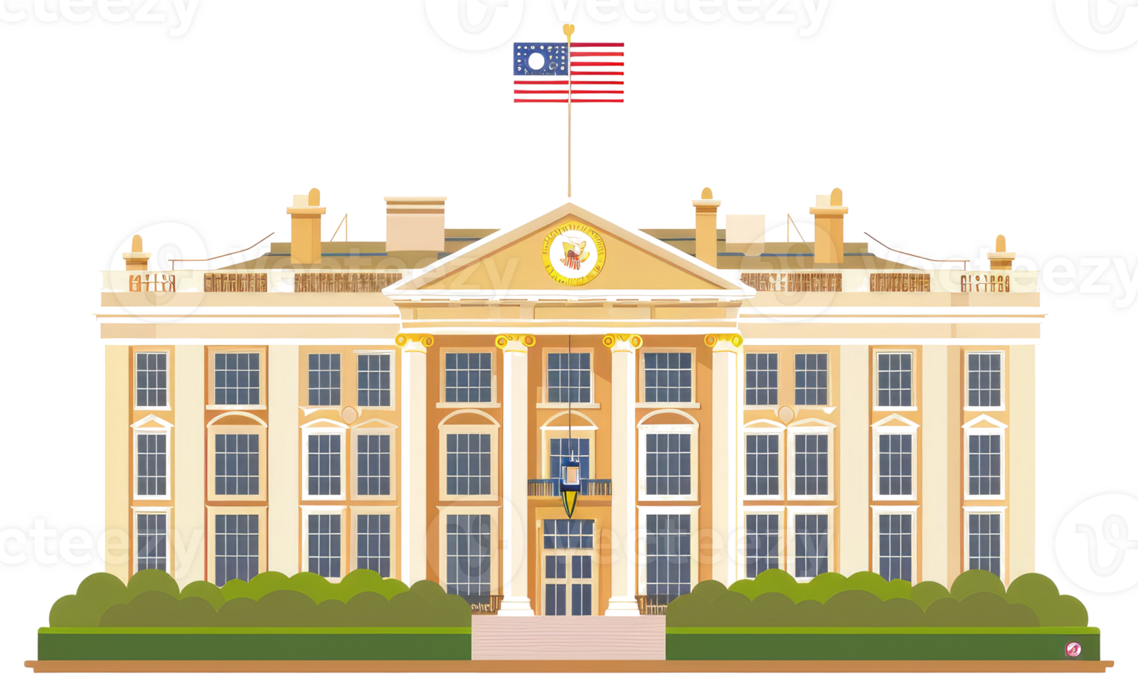 A cartoon depiction of a large governmental building with a flag png