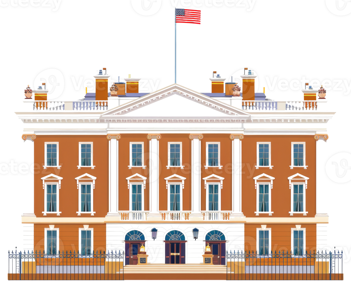 An illustration of a grand building with an american flag waving png