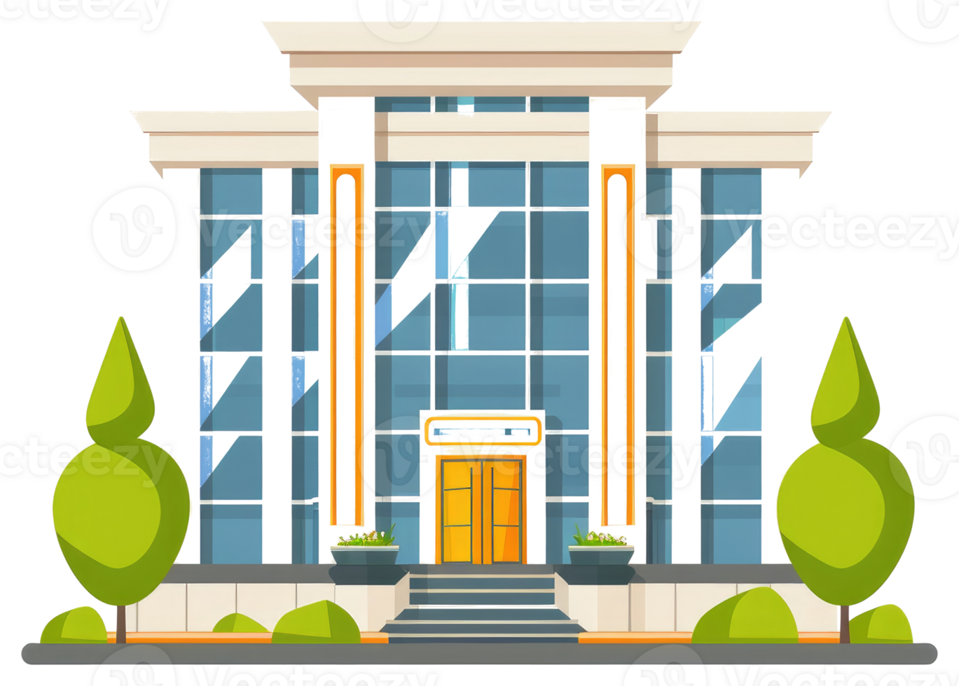 An illustration of a building with trees and a modern design png