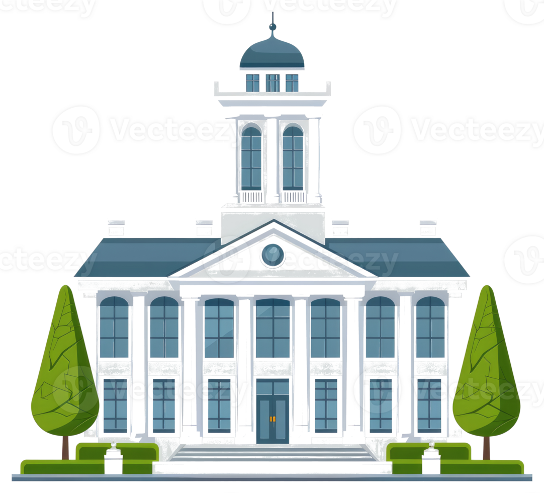 A white classical government building with architectural features is shown png