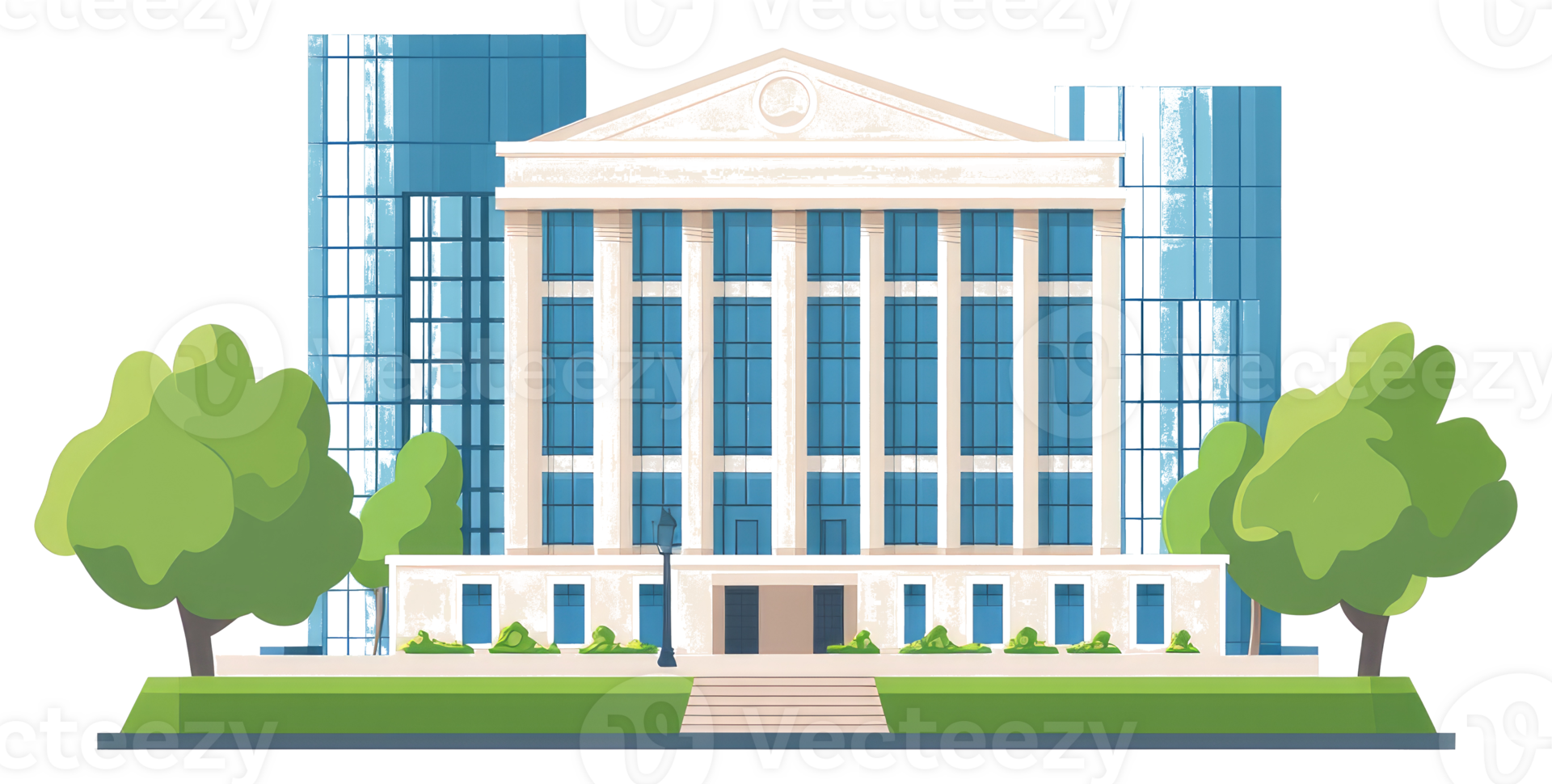 Illustration of a stately building with architectural design and trees png
