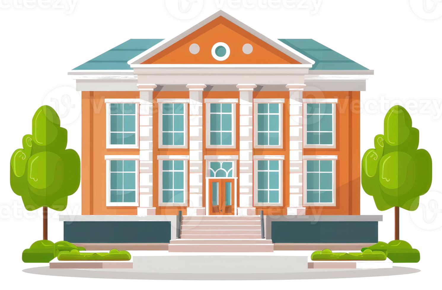 A stately building with columns trees and symmetrical design png