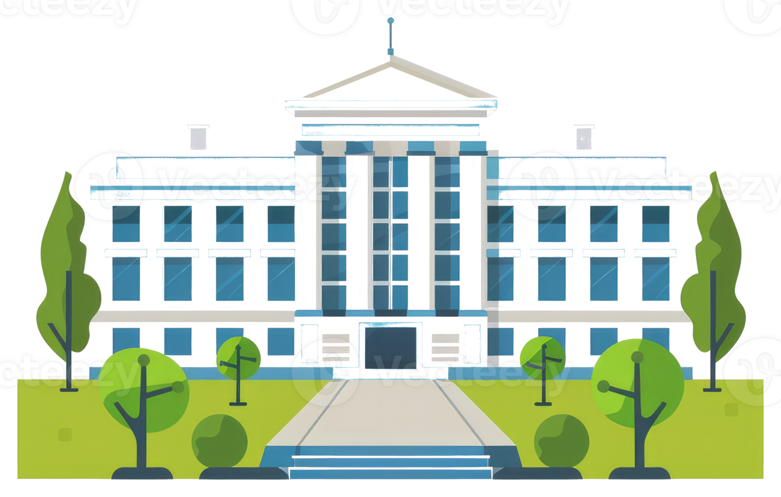 A stylized illustration depicts a government building with trees png