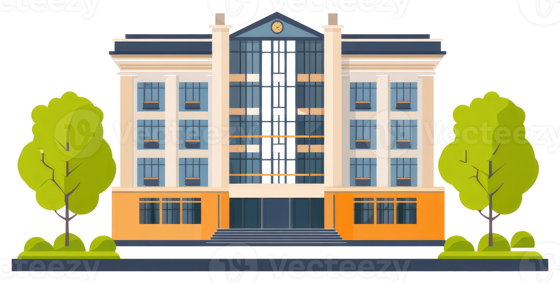 A stylized illustration depicting a large public building with trees png