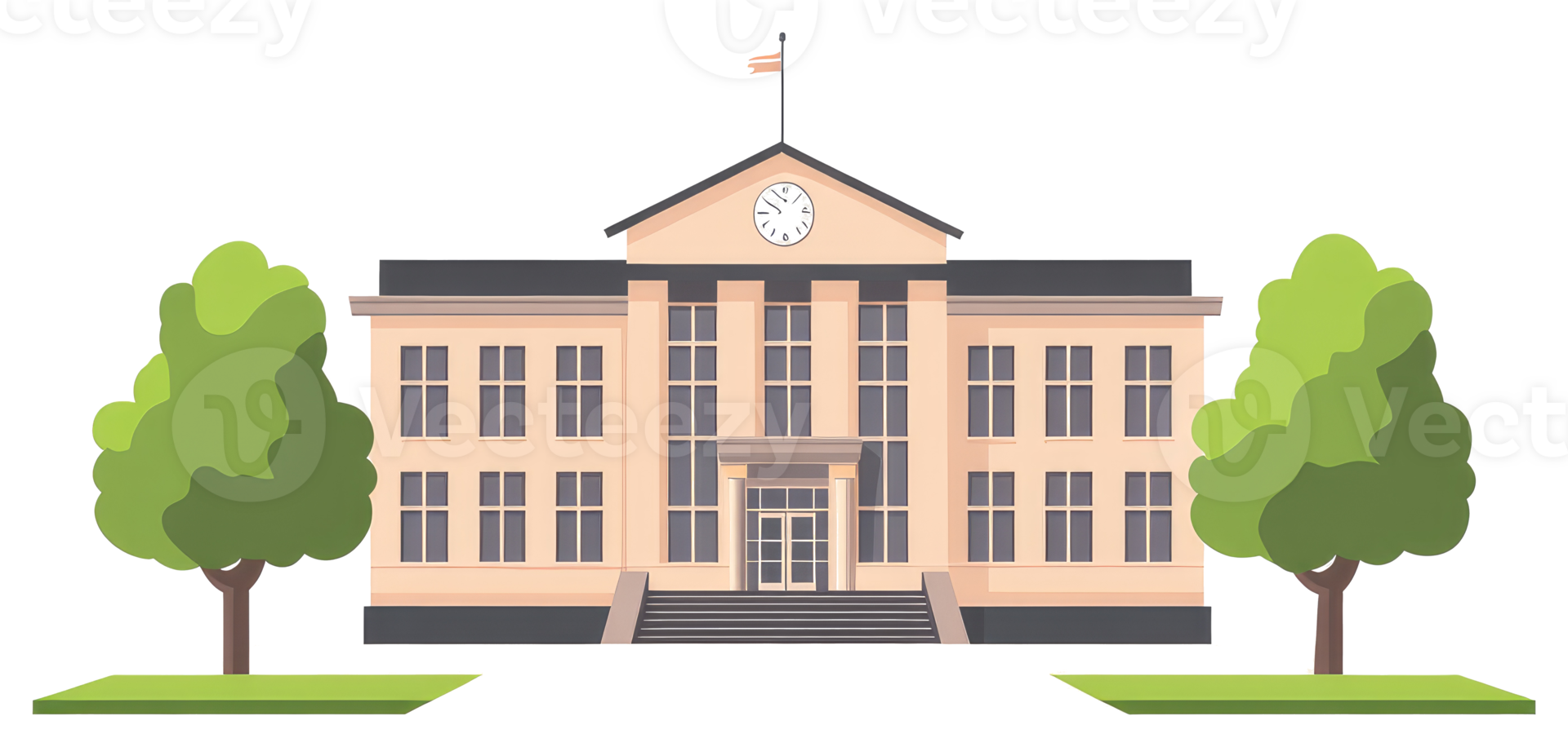 A stylized illustration depicting a classical building with trees png