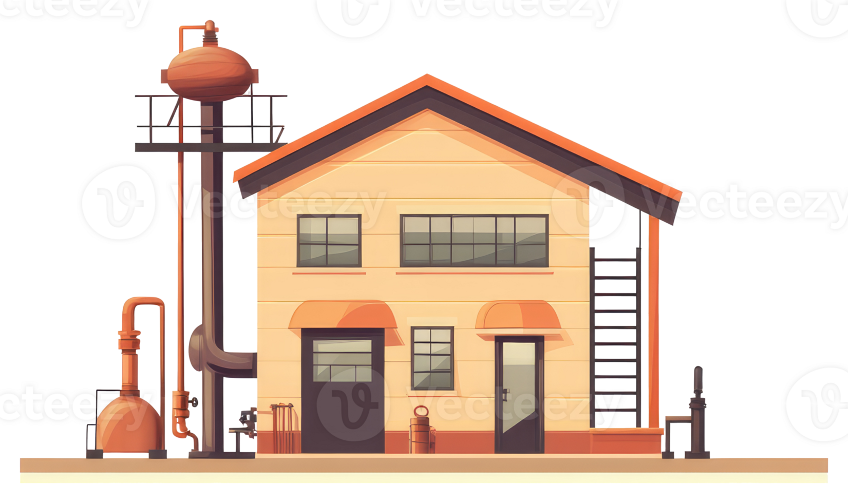 A two story building with industrial equipment attached to it png