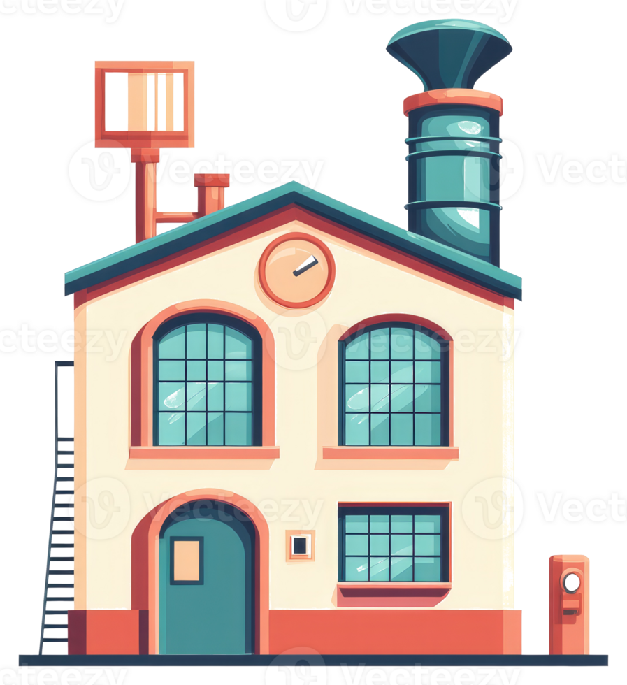 A cartoon house with a clock on the roof png