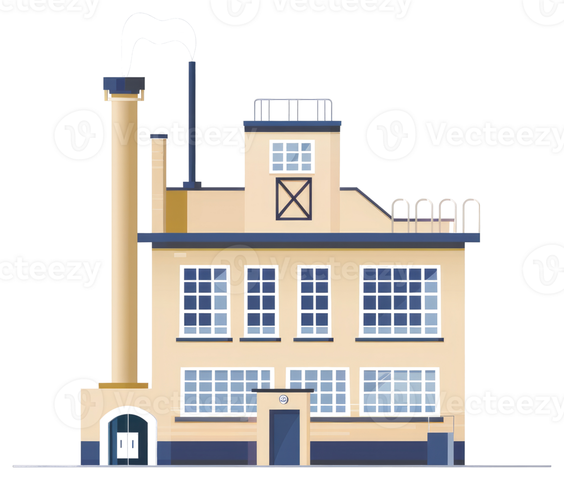 A simple cartoon illustration of a factory building with a chimney png