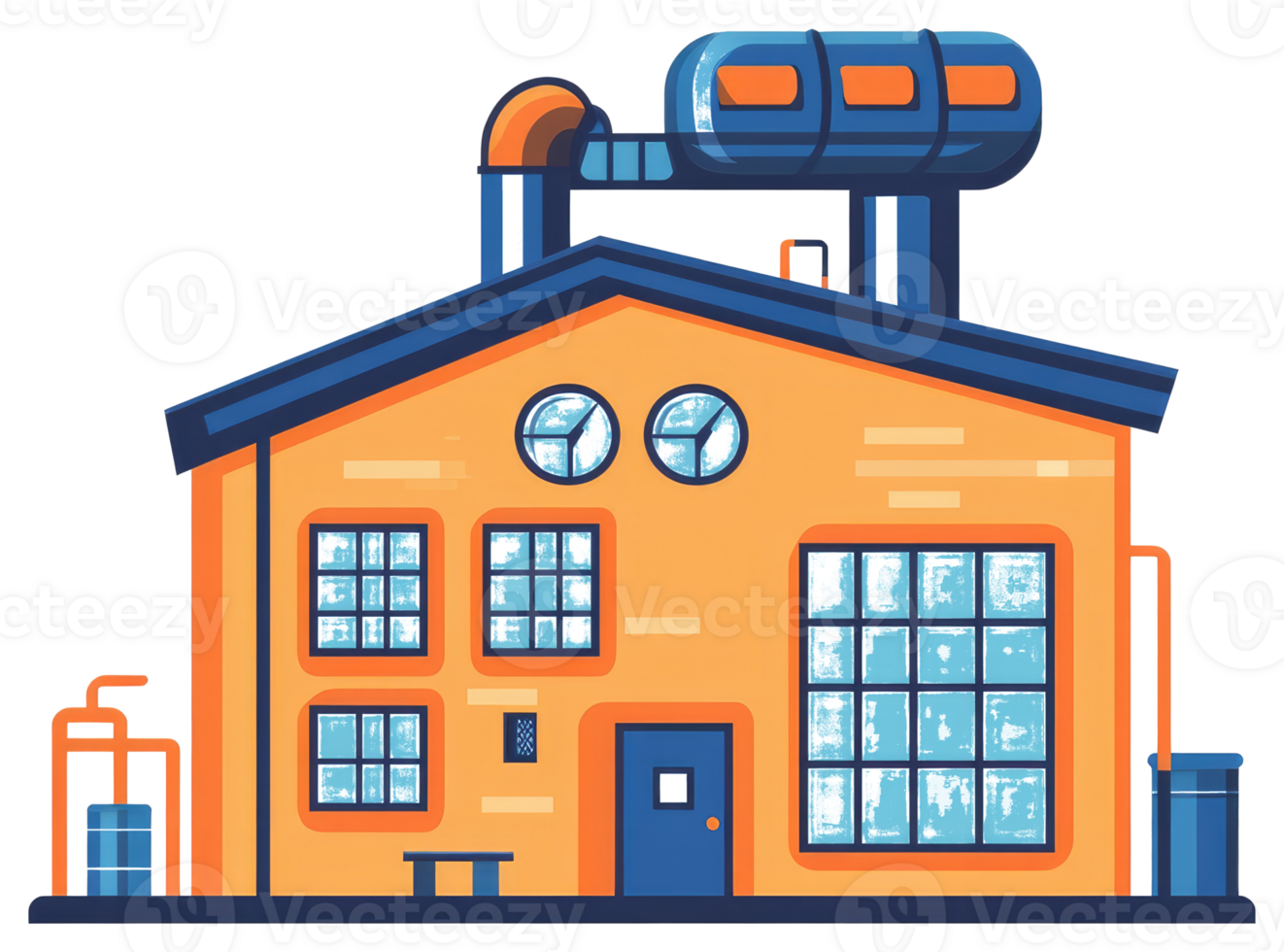 A stylized illustration of a factory building structure with pipes png