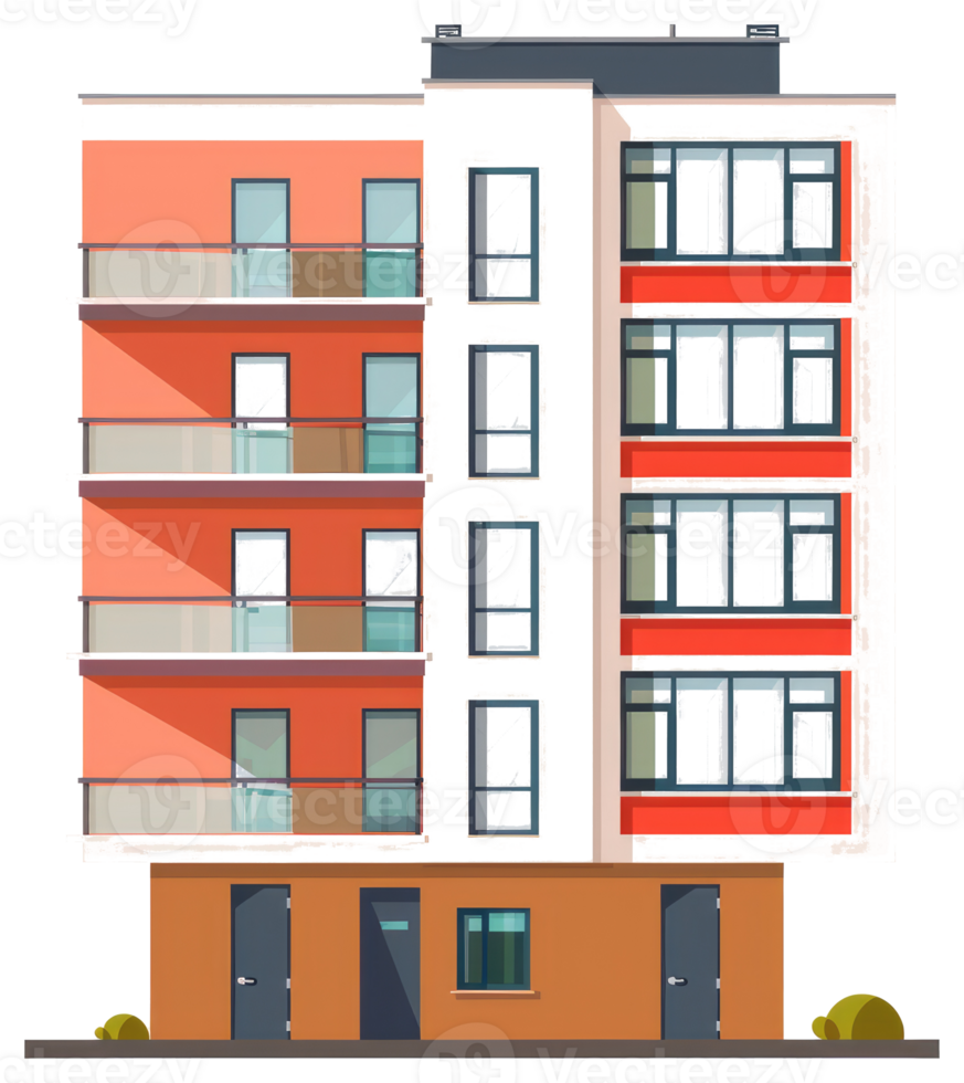 A modern apartment building with multiple stories and windows png