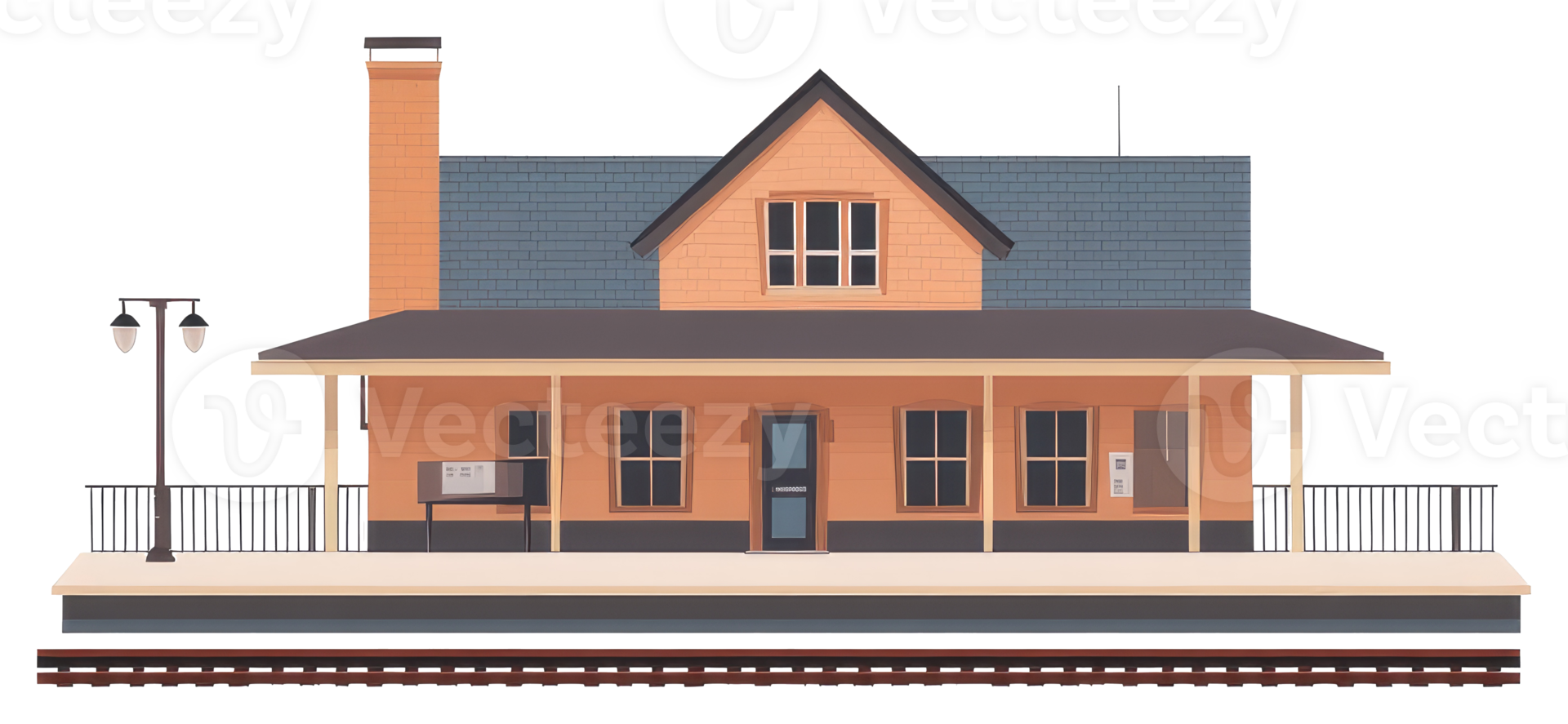 A quaint illustration of a passenger train station building png