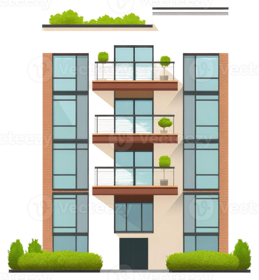 A modern architectural drawing illustrating a multi story residential building png