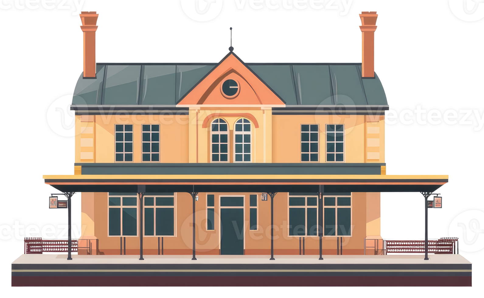 An illustrated depiction of a train station building png