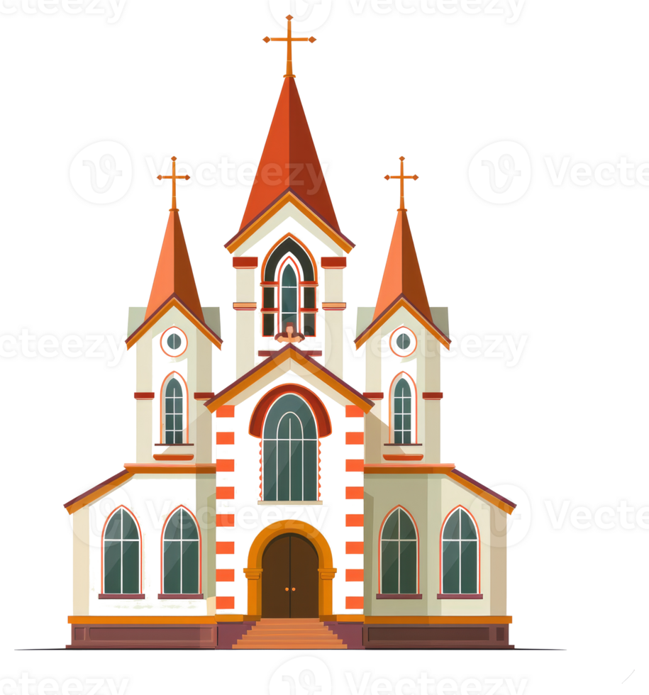 A colorful and vibrant church building with crosses on top png