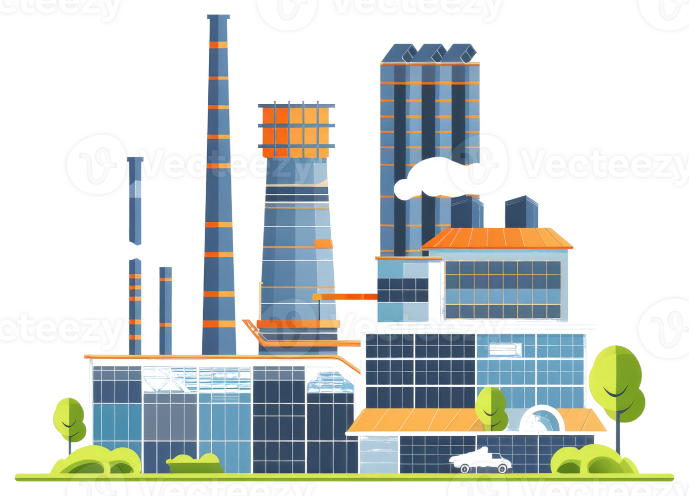 An illustration depicting an industrial factory with tall smokestacks png