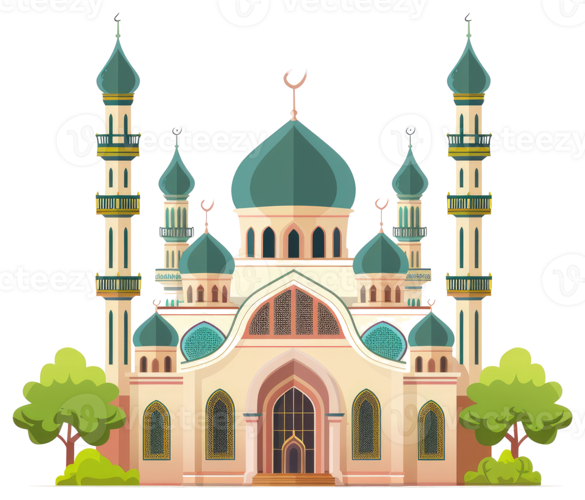 A beautifully illustrated mosque featuring several domes and minarets png