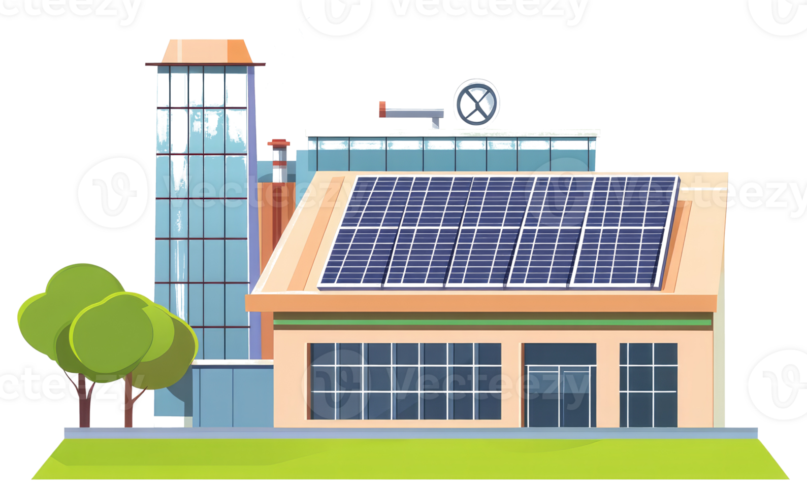 A Cartoon Image of a Building Equipped with Solar Panels png