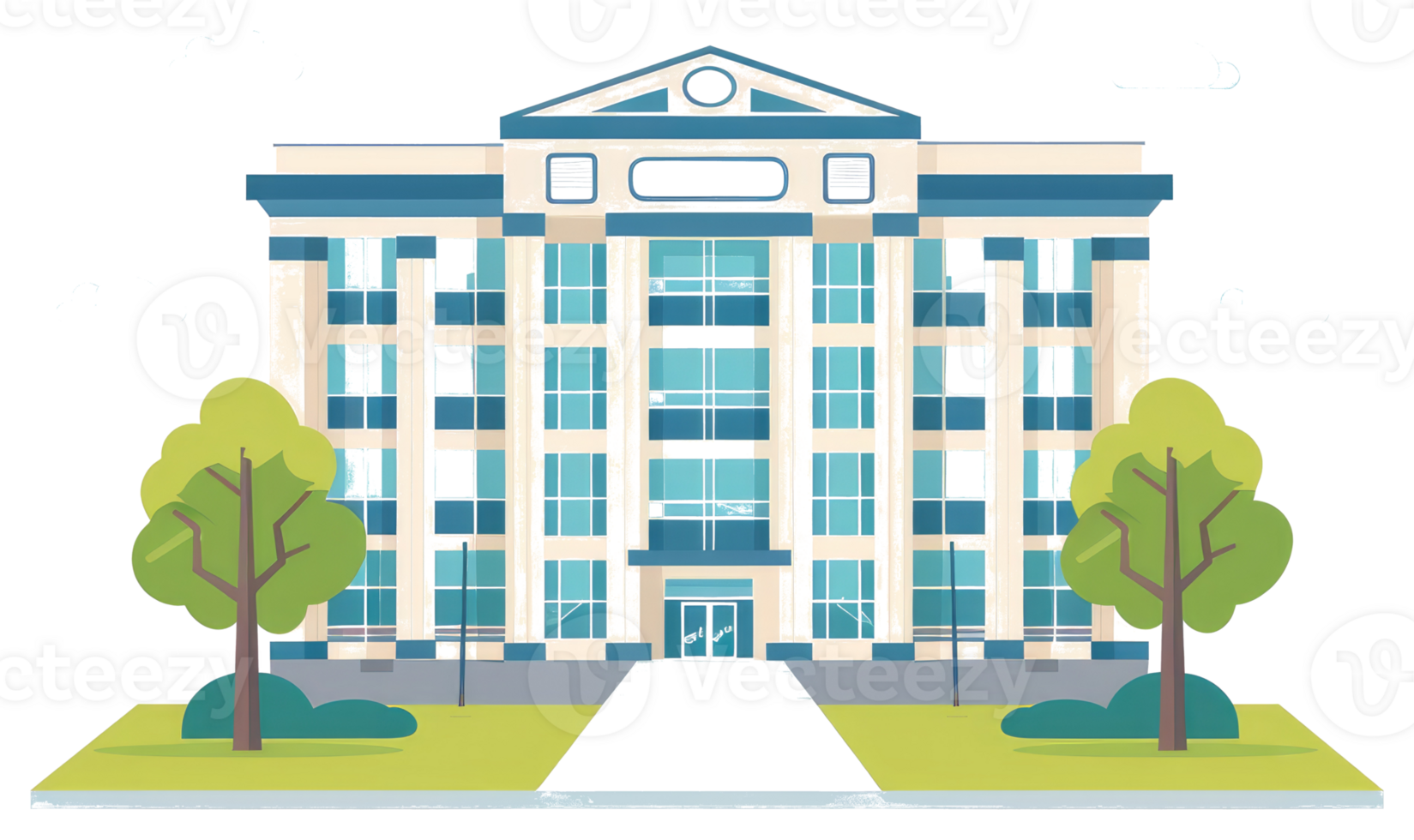 A detailed illustration depicting a large building with trees on its grounds png
