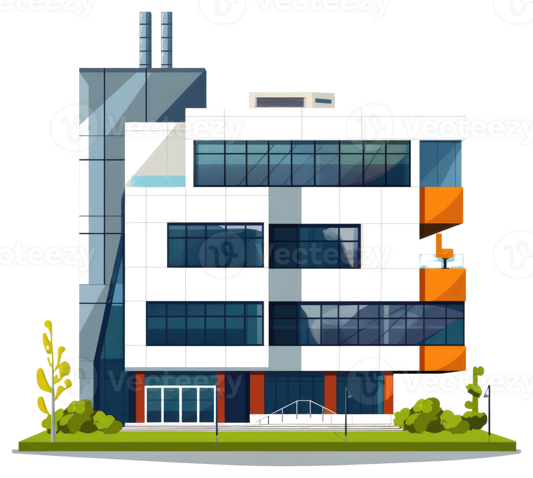 A modern style architectural building with large windows and clean lines png