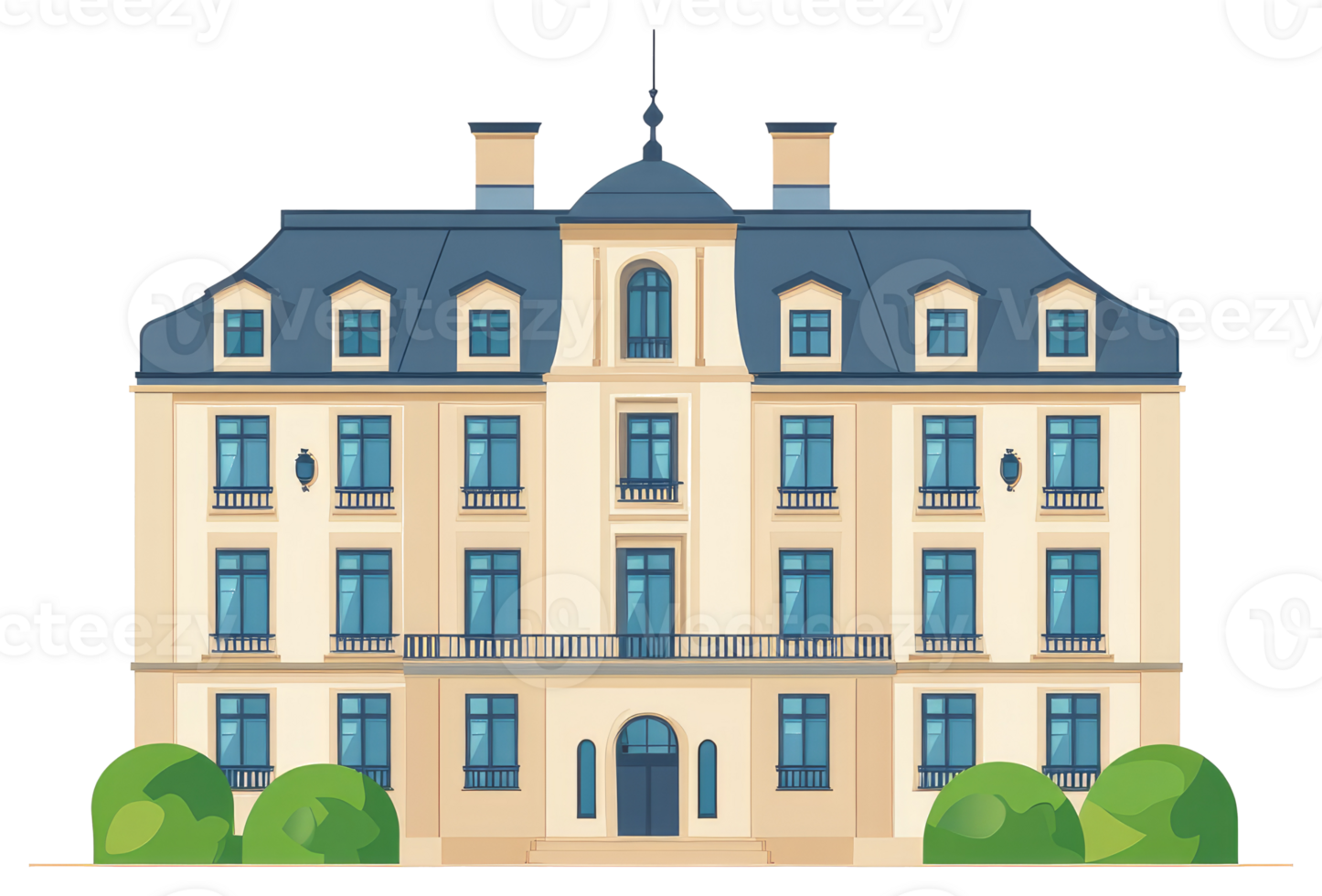 A stately building with multiple stories and a blue roof png