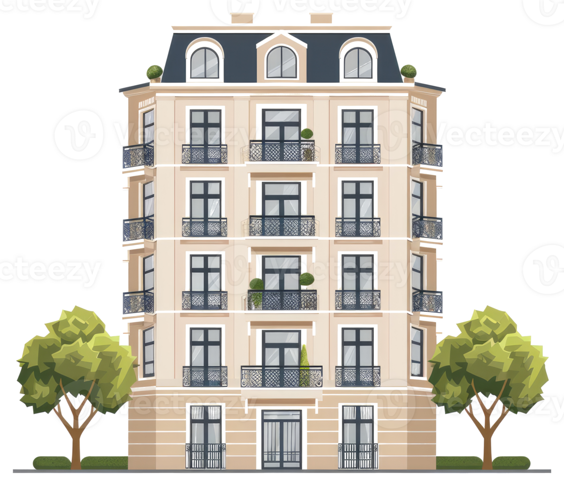 A detailed illustration showing a multi story residential apartment building png