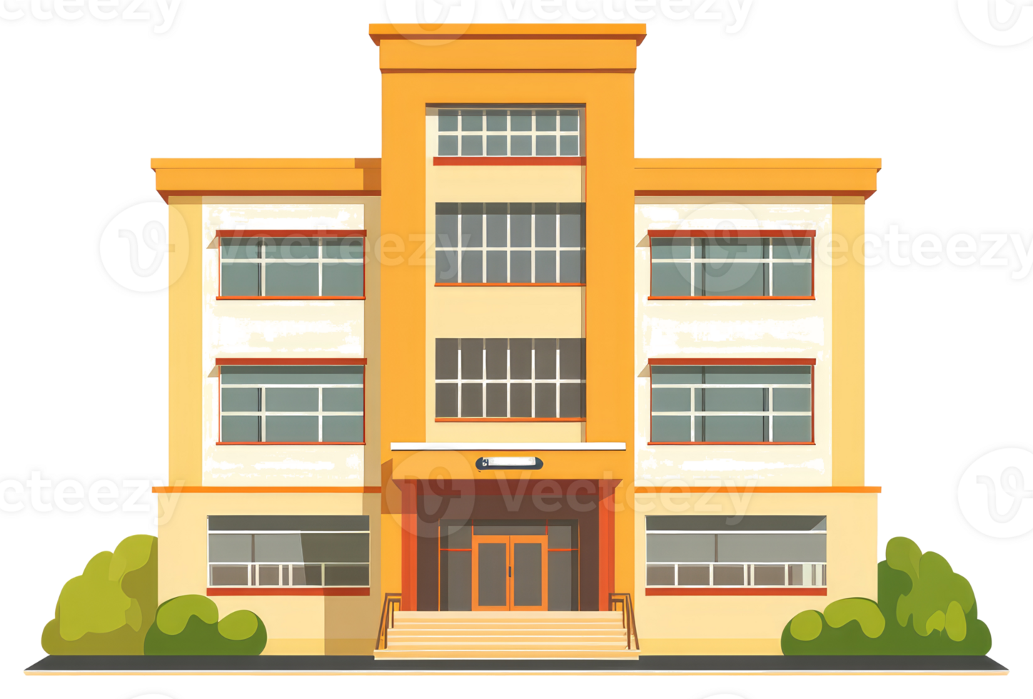 A large cartoon building with multiple windows and a green garden png