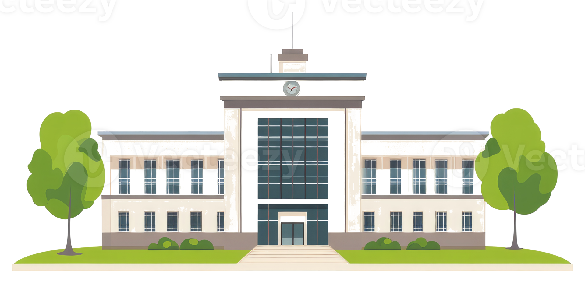 A large building with architectural features and green landscaping png
