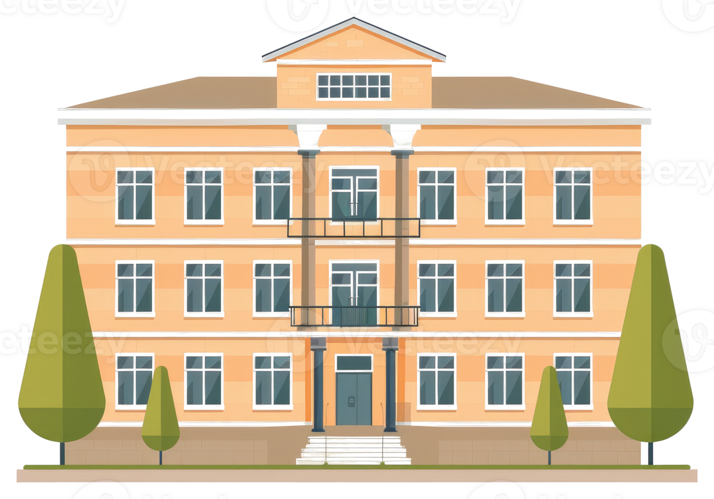 A stately architectural illustration showcasing a three story building facade png