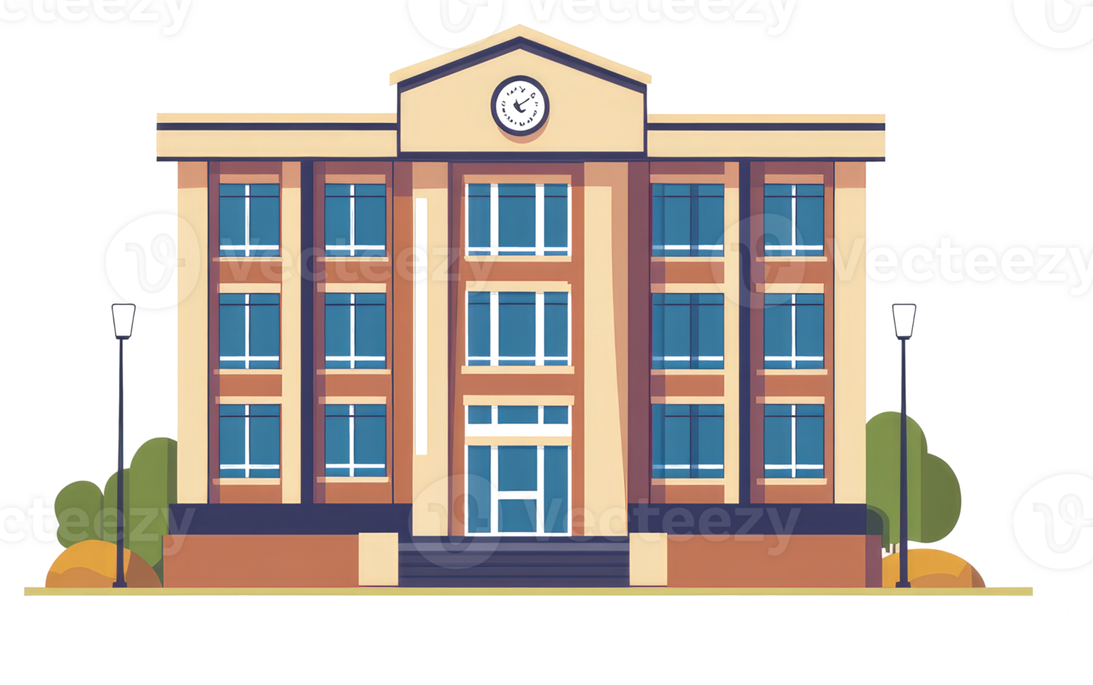 An illustration depicting a classic building with clock and columns png