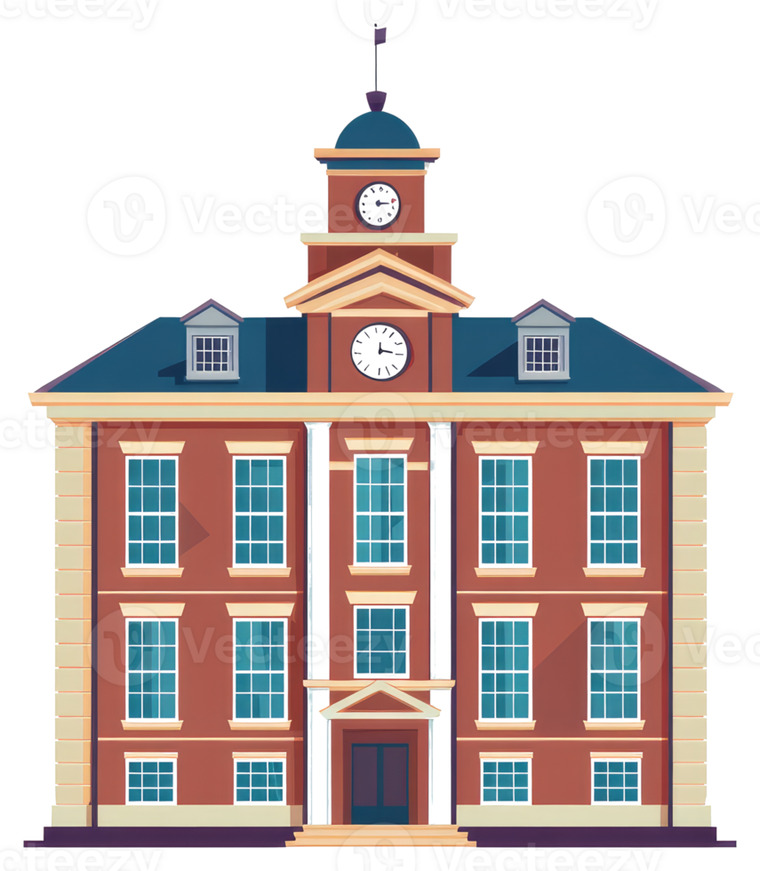 A classical illustration of a university building with a clock tower png