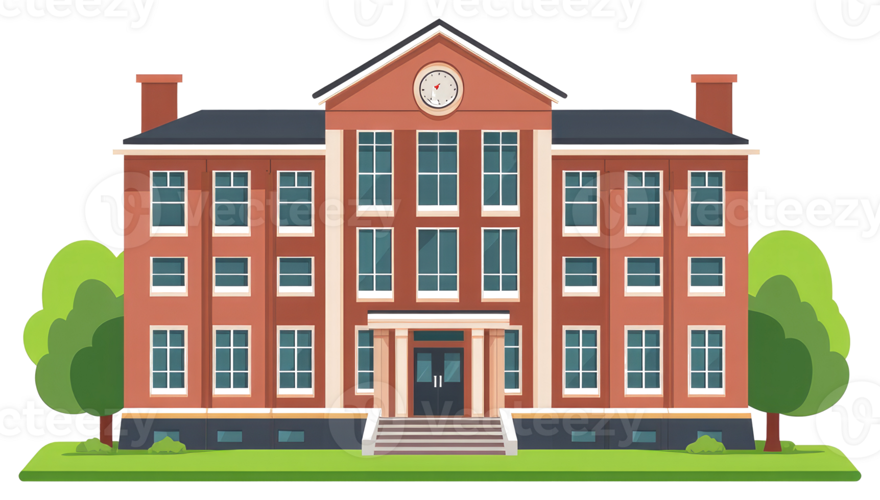 A classic building with many windows and a clock above the doors png