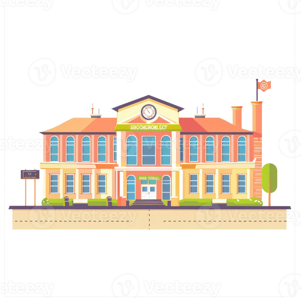 An illustrated image of a large building on a sunny day png