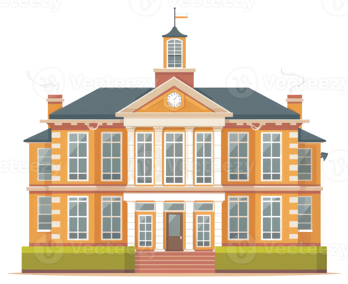 A Colorful Two Story Building With Windows And A Clock png