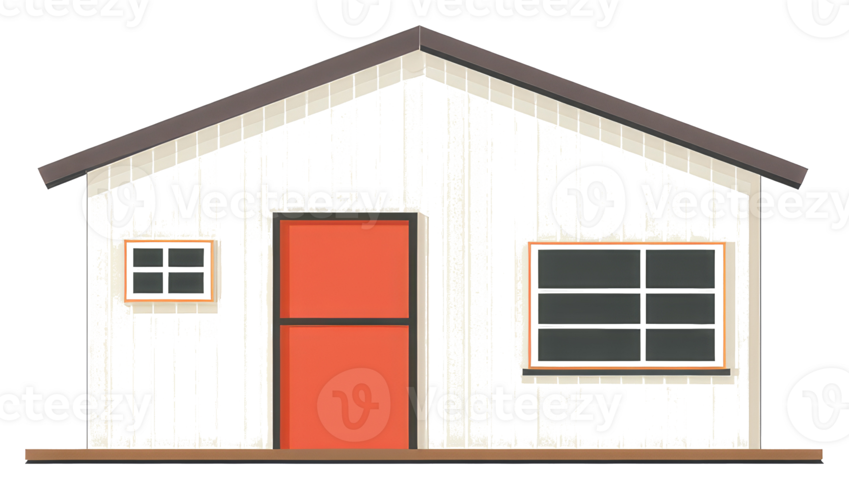 A simple cartoon house with a red door and windows png