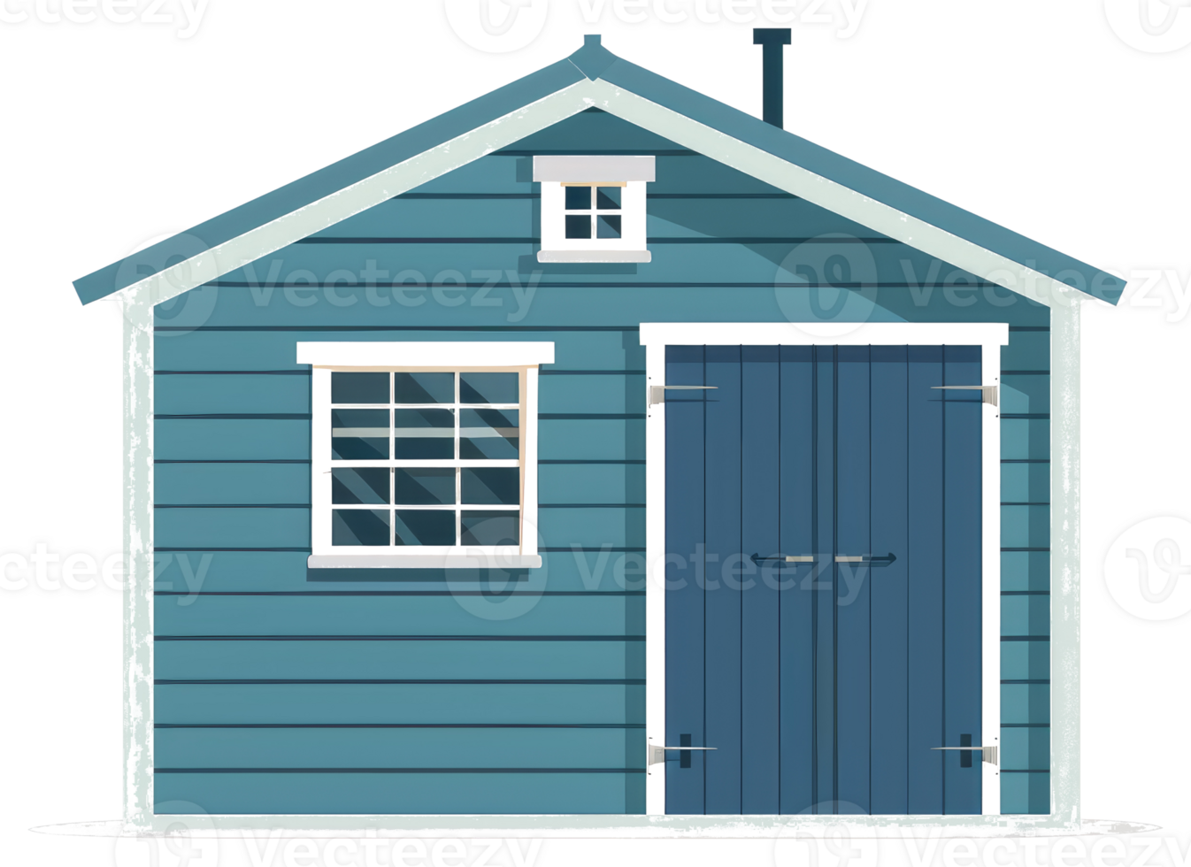 A small blue and white illustrated shed building with windows png