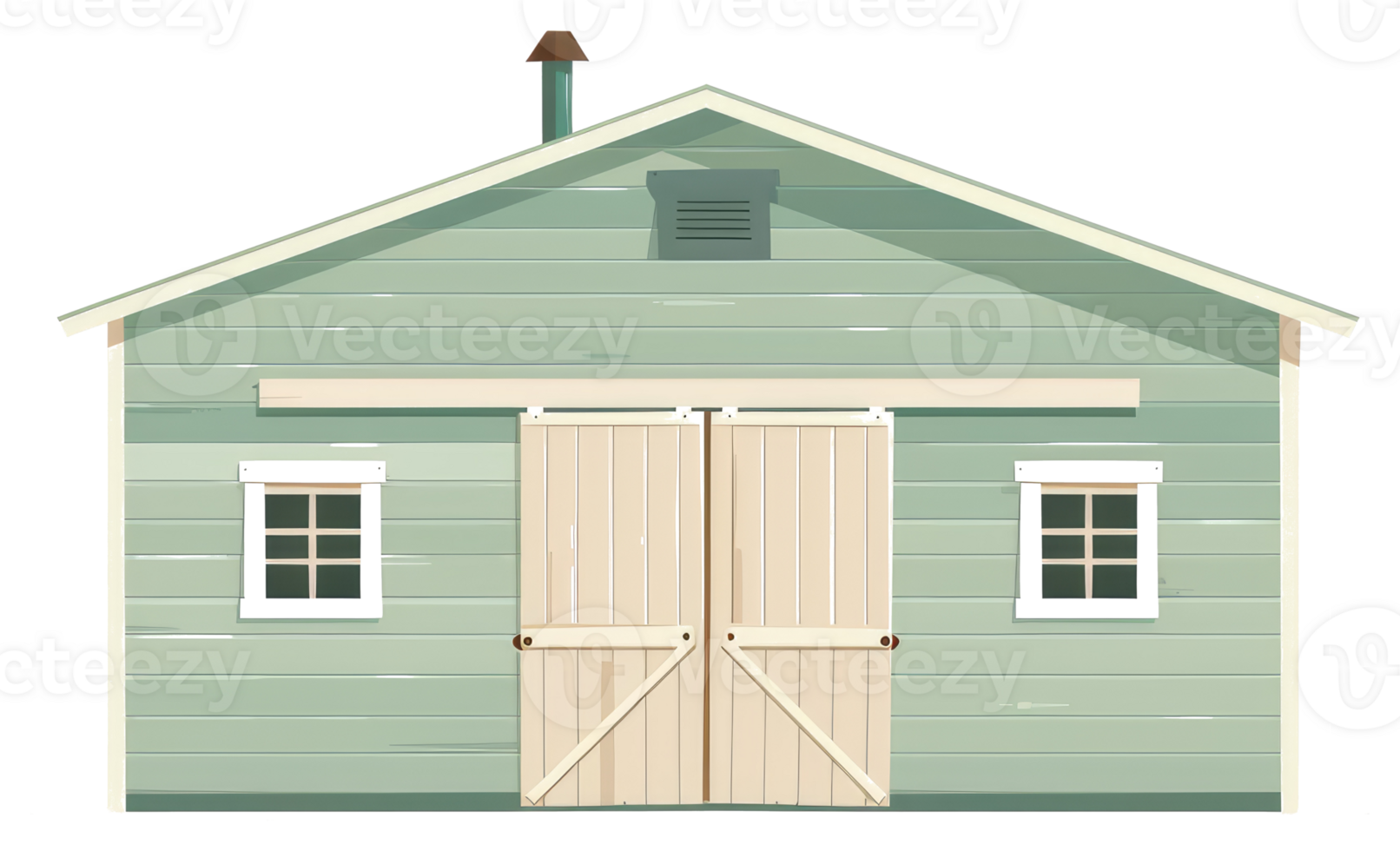 A simple illustration depicting a green wooden barn structure png