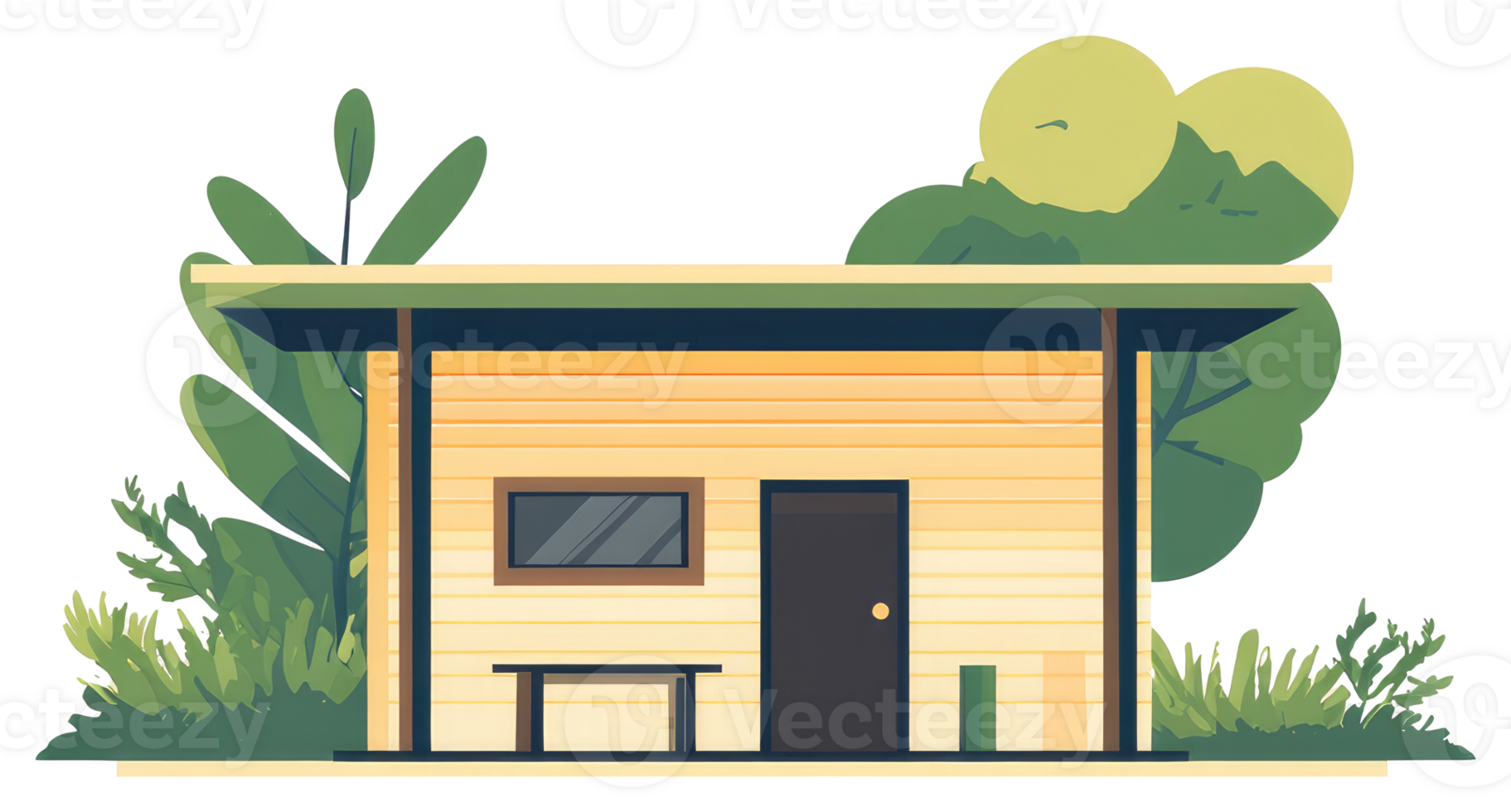 A simple illustration of a small wooden cabin surrounded by nature png
