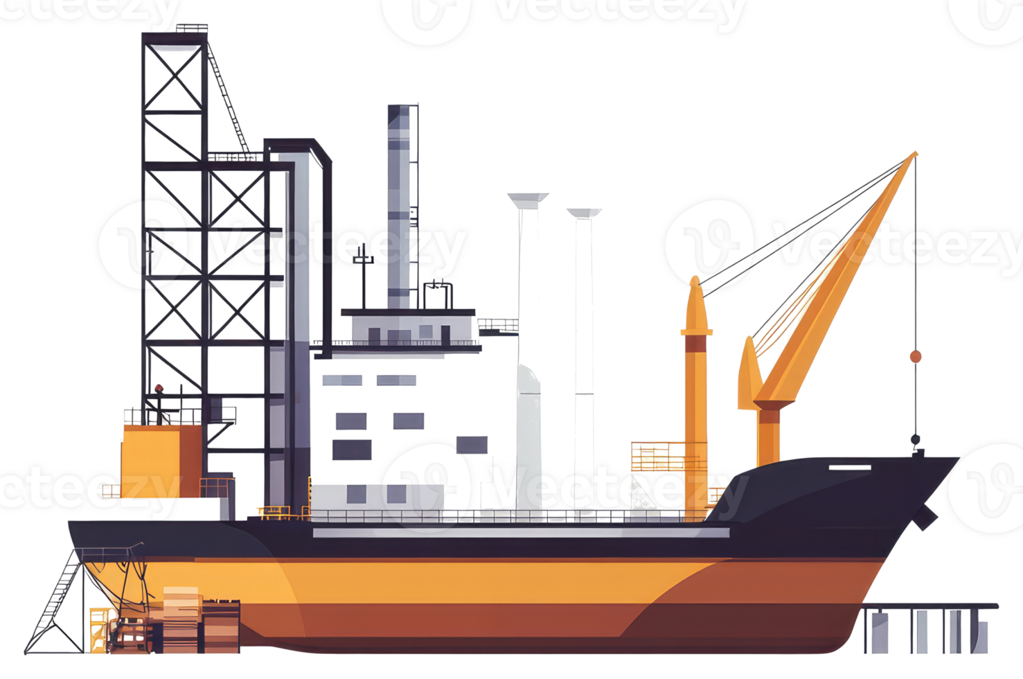 A Illustration of a Cargo Ship with Factory Elements png